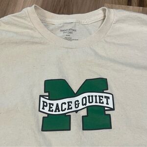Museum Of Peace & Quiet MoPQ Men’s XL Tee Shirt Short Sleeve Off White Varsity T
